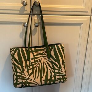 Kate Spade Leaf Print Tote in Green and Cream